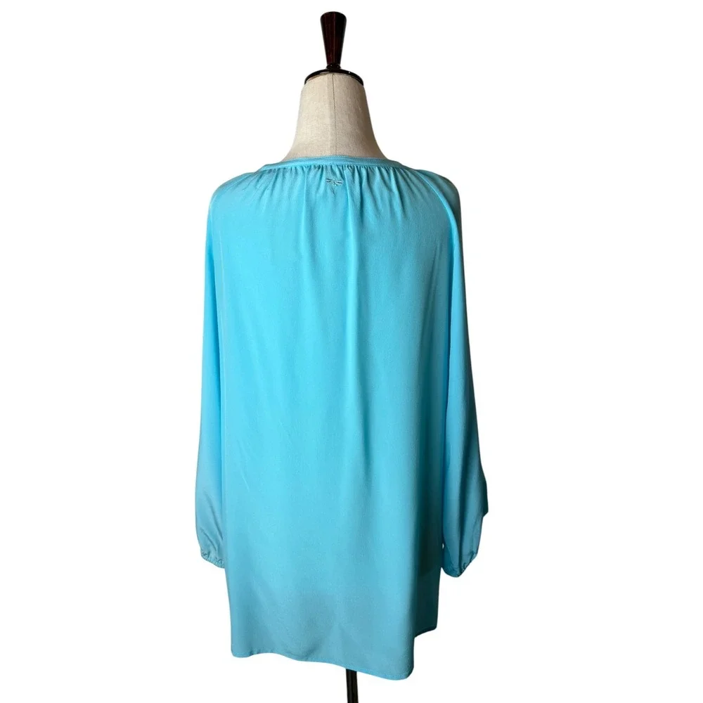 Tyler Boe Silk Tunic Top Women Medium Blue Tassel Tie Long Sleeve Blouse Preppy - Picture 3 of 12
